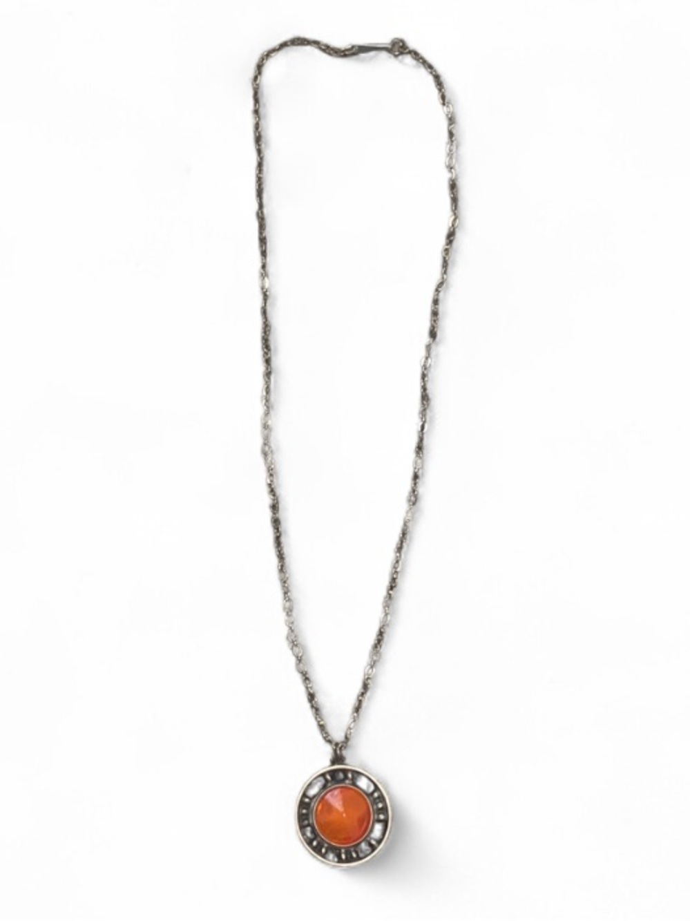 R. Tennesmed Sweden Pewter Necklace with Orange Pendant